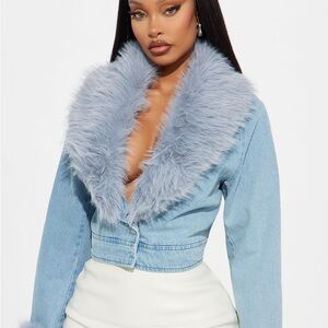 Fashion Nova Light Blue Faux Fur Denim Jacket